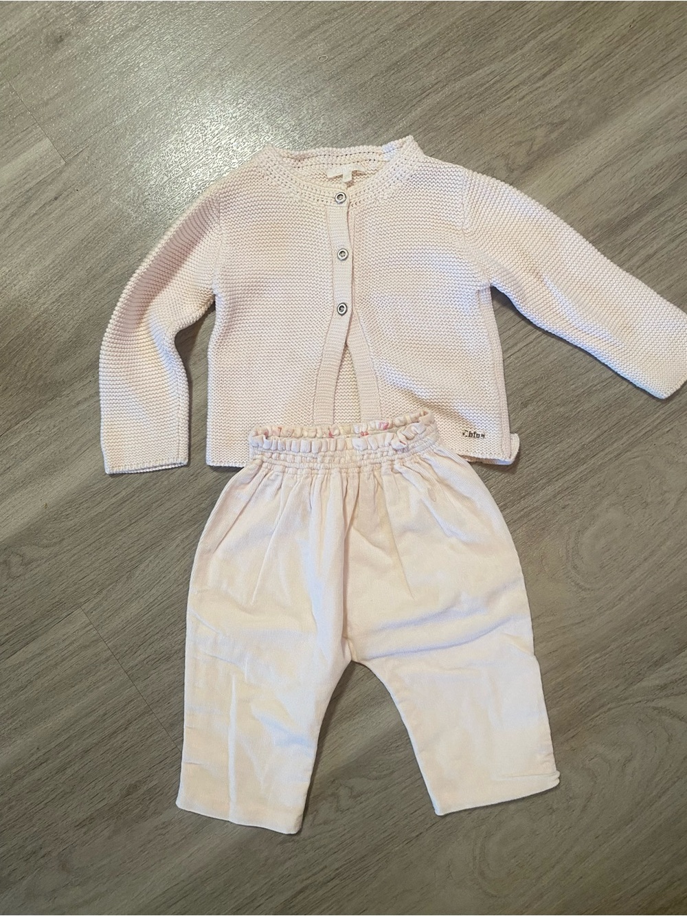 Luxury Baby Girl Set: Chloe Pink Knit Cardigan & Baby Dior Corduroy pants